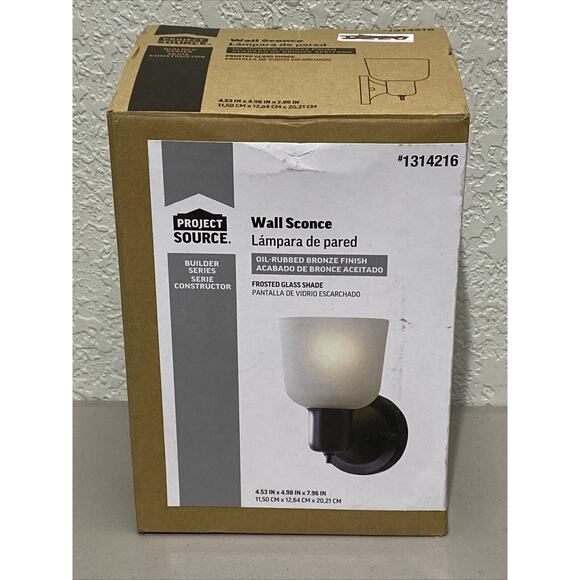 Project Source Wall Sconce Lamp Oil Rubbed Bronze Finish Frosted Glass Shade NEW - Picture 1 of 5